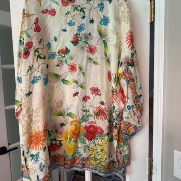 Johnny Was Cream with Multi Colors Silk Blouse - Picture 4 of 5